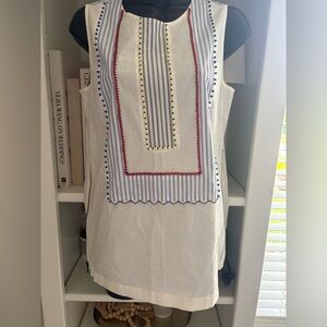 J. Crew Sleeveless White Striped Top with Beading and zipper